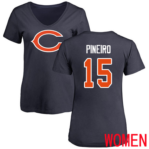 Chicago Bears Navy Blue Women Eddy Pineiro Name and Number Logo NFL Football #15 T Shirt
